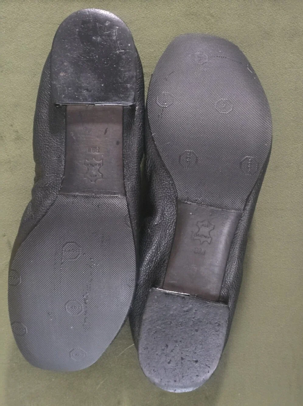 Tory Burch Womens Black Leather Peep-Toe Logo Flats Sz 8 Preowned